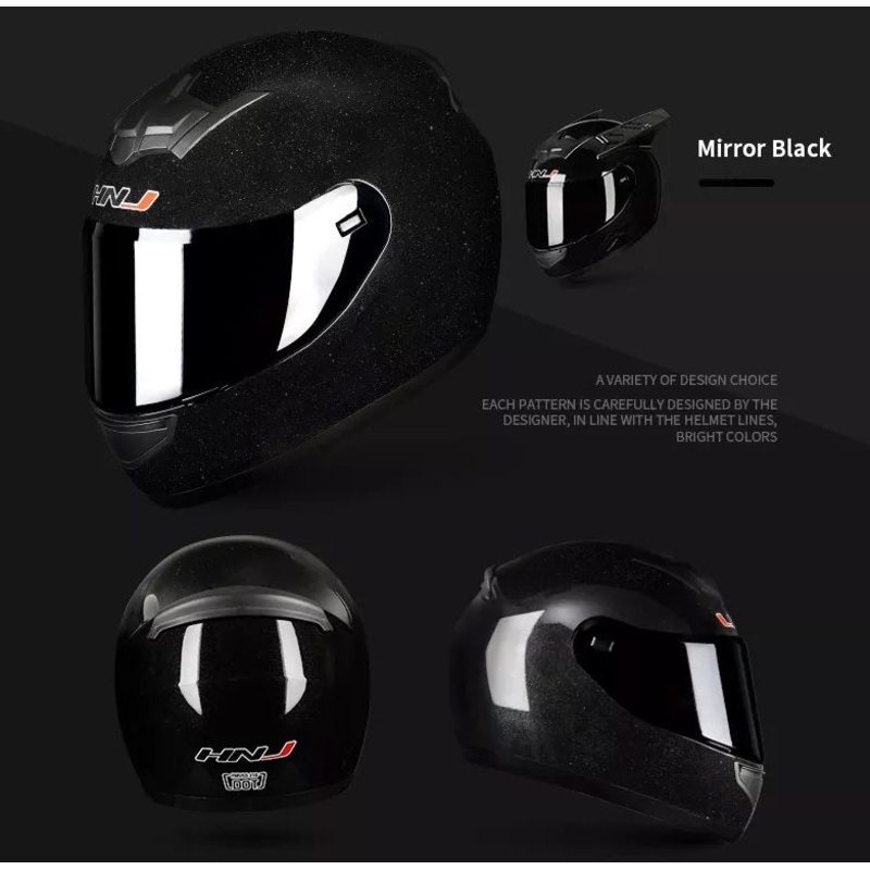 Metallic Black HNJ Motorcycle Helmet Black Visor Small (S)= 50-53 CM’s