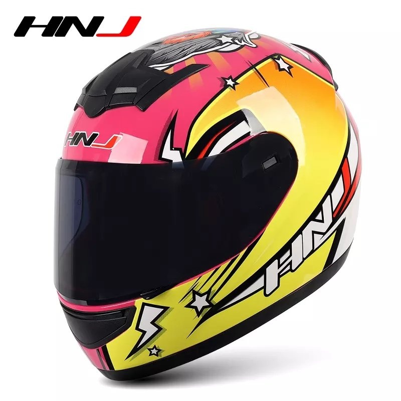 Pink & Yellow Love Bird HNJ Motorcycle Helmet Black Visor Small (S)= 50-53 CM’s