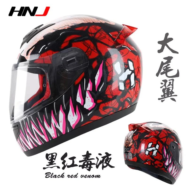 Red & Black Venom HNJ Motorcycle Helmet with Clear Windscreen Black Visor Small (S)= 50-53 CM’s