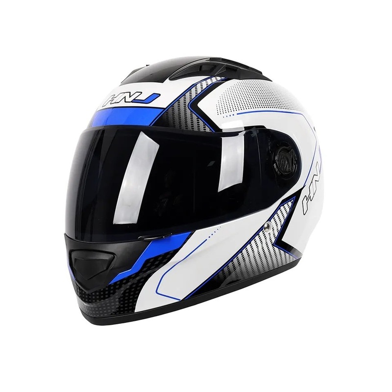 White, Black & Blue HNJ Motorcycle Helmet with Black Visor Clear Visor