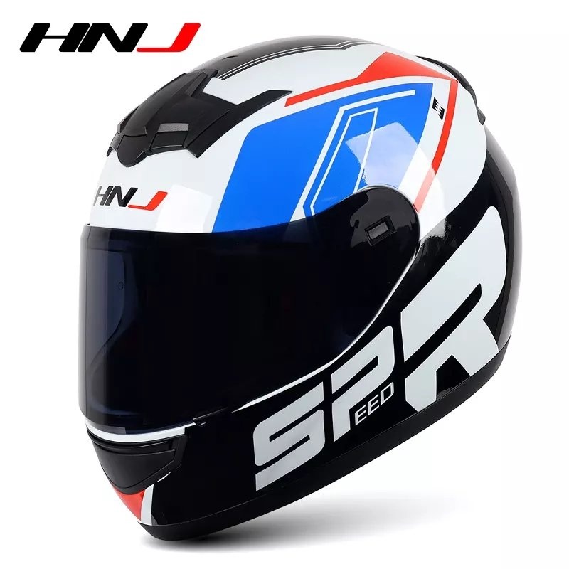 White, Black, Blue & Red HNJ Motorcycle Helmet Black Visor Small (S)= 50-53 CM’s