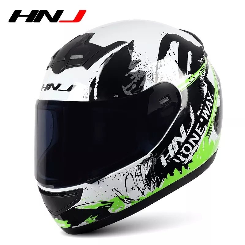 White, Black & Green Splash HNJ Motorcycle Helmet Black Visor Small (S)= 50-53 CM’s
