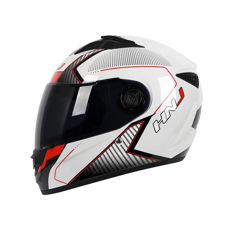 White, Black & Red HNJ Motorcycle Helmet with Black Visor Clear Visor