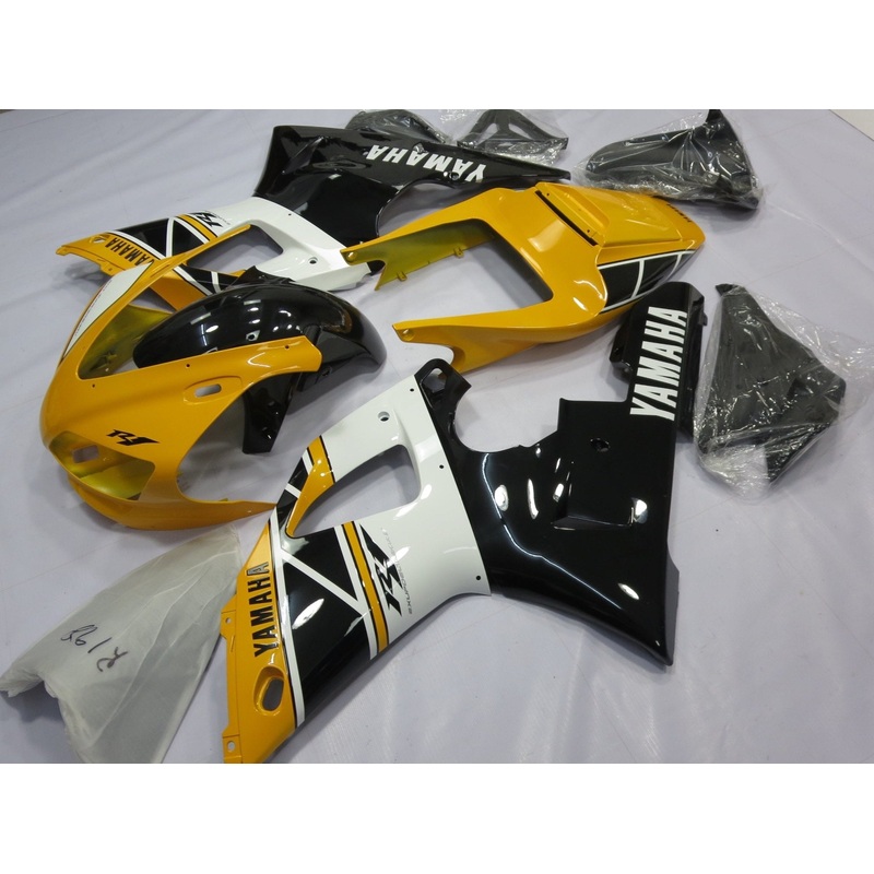 Yamaha YZF-R1 (1998-1999) Yellow, Black & White Fairings Clear Windscreen: Free No Seat Cowl No Bolt Kit