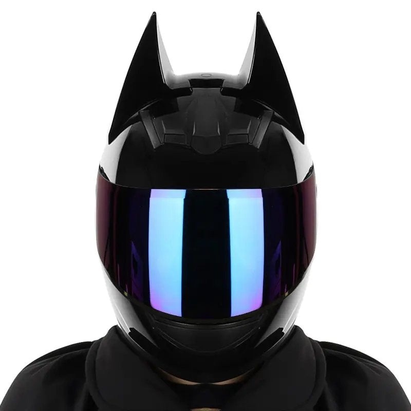 Black Batman HNJ Motorcycle Helmet with Blue Visor Black Visor Small (S)= 50-53 CM’s