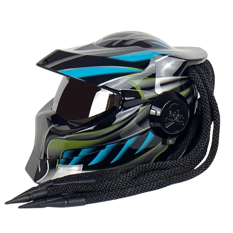 Black, Blue & Green Predator HNJ Motorcycle Helmet Small (S)= 50-53 CM’s