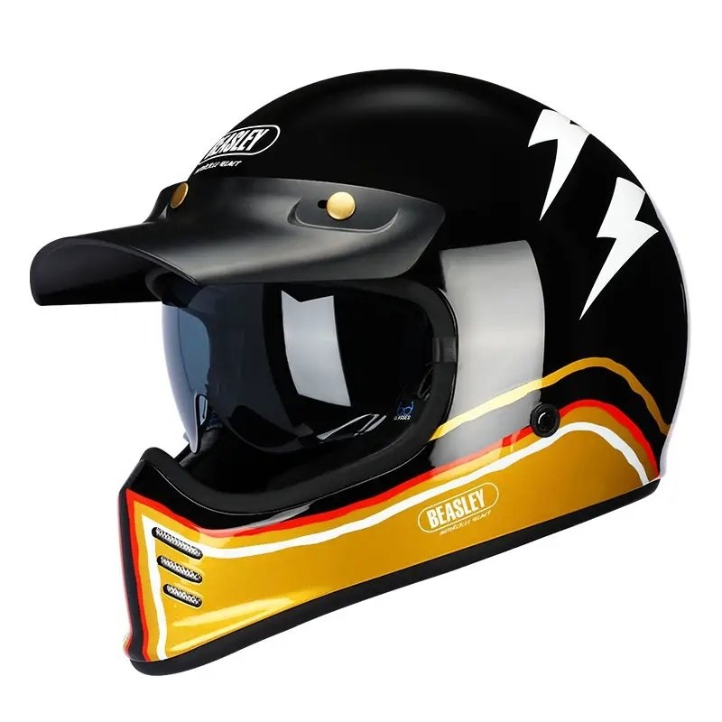 Black, Gold & White Lightning Beasley Motorcycle Helmet Small (S)= 50-53 CM’s