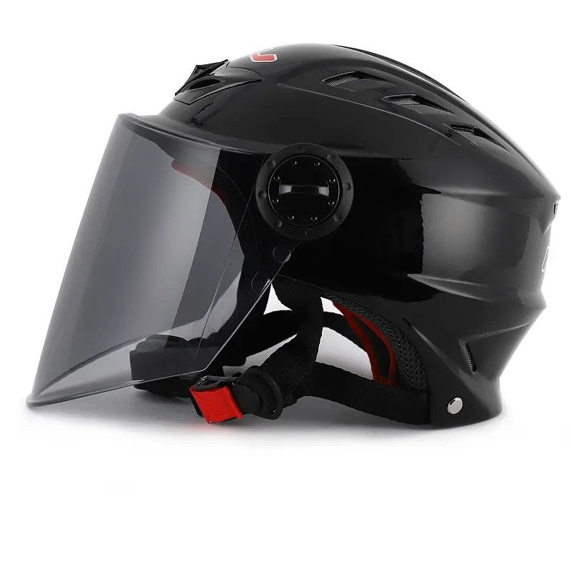 Black Half Face Motorcycle Helmet with Large Black Visor Clear Visor Small (S)= 50-53 CM’s