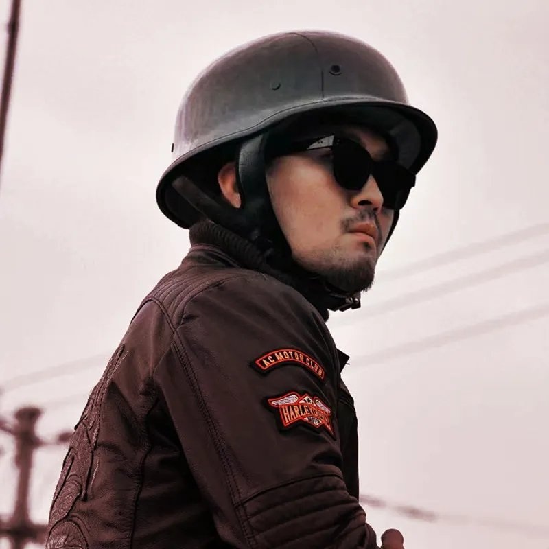 Black Half Face Soldier Motorcycle Helmet Gloss Black Small (S)= 50-53 CM’s