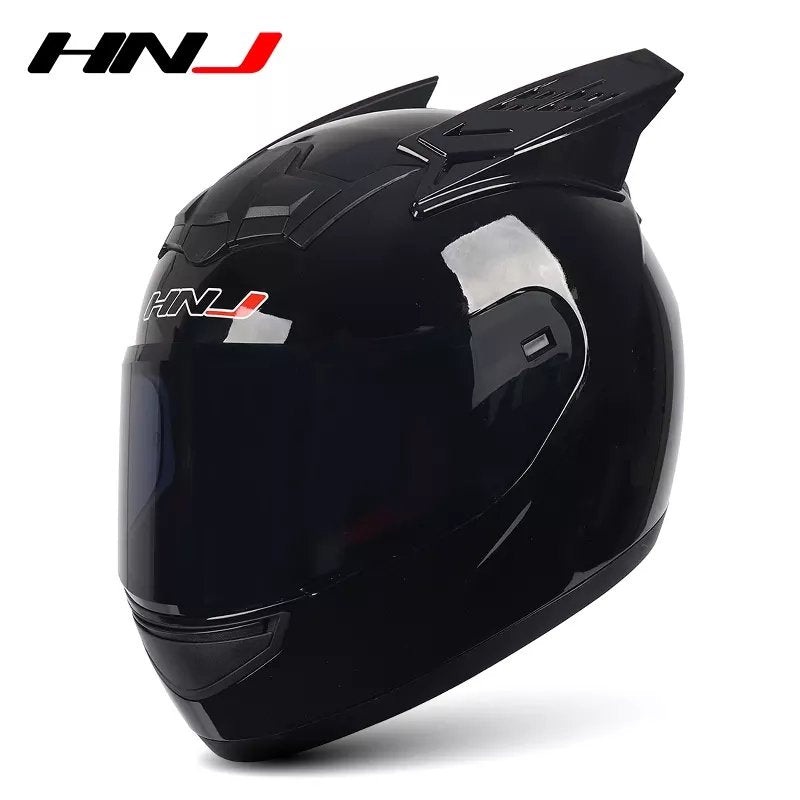 Black HNJ Motorcycle Helmet with Horns & Black Visor Black Visor Small (S)= 50-53 CM’s