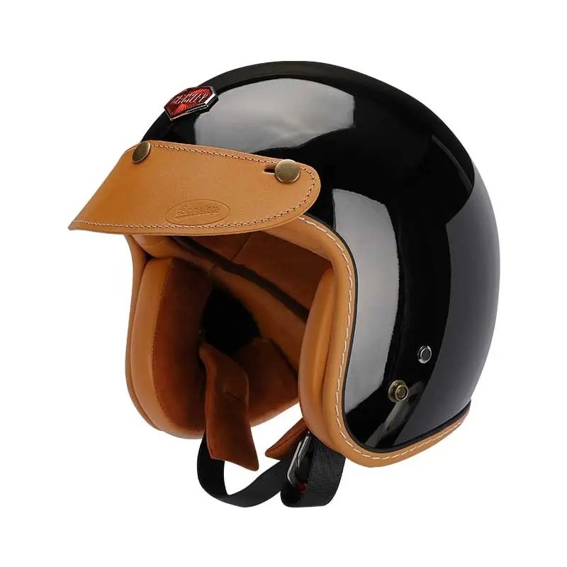 Black & Leather Open Face 3/4 Beasley Motorcycle Helmet Small (S)= 50-53 CM’s Tan