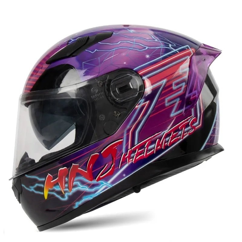 Black & Purple Lightning HNJ Motorcycle Helmet with Clear Visor Black Visor Medium (M)= 52-53 CM’s
