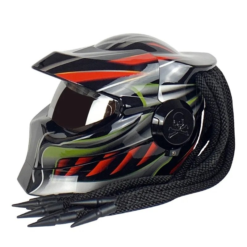 Black, Red & Green Predator HNJ Motorcycle Helmet Small (S)= 50-53 CM’s