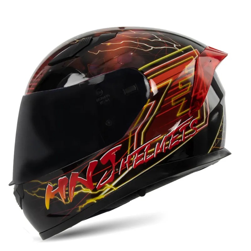 Black & Red Lightning HNJ Motorcycle Helmet with Black Visor Black Visor Medium (M)= 52-53 CM’s