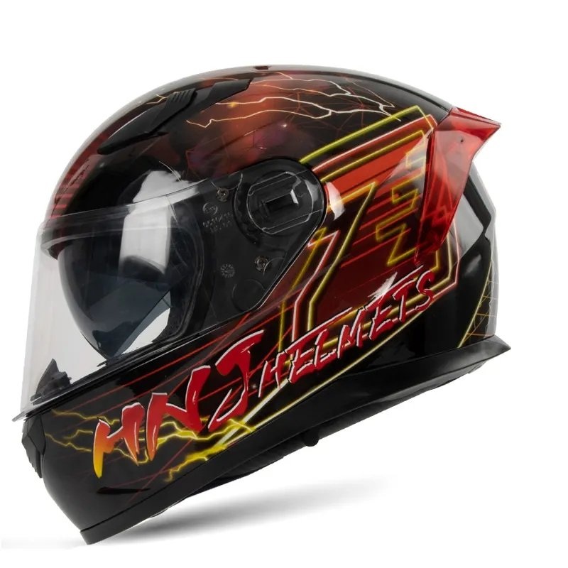 Black & Red Lightning HNJ Motorcycle Helmet with Clear Visor Black Visor Medium (M)= 52-53 CM’s