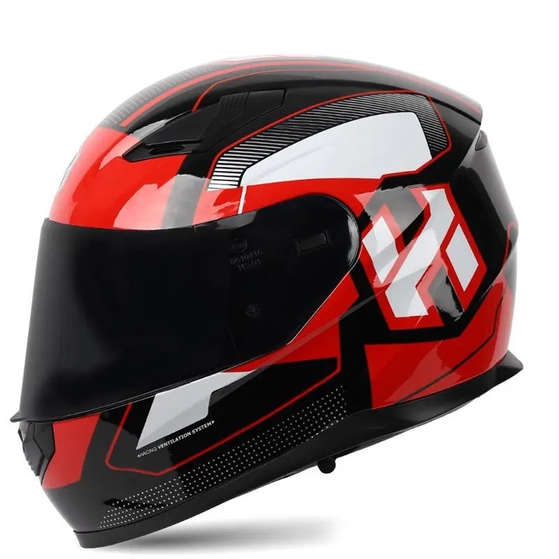 Black, Red & White Speed HNJ Motorcycle Helmet with Black Visor Black Visor Medium (M)= 52-53 CM’s