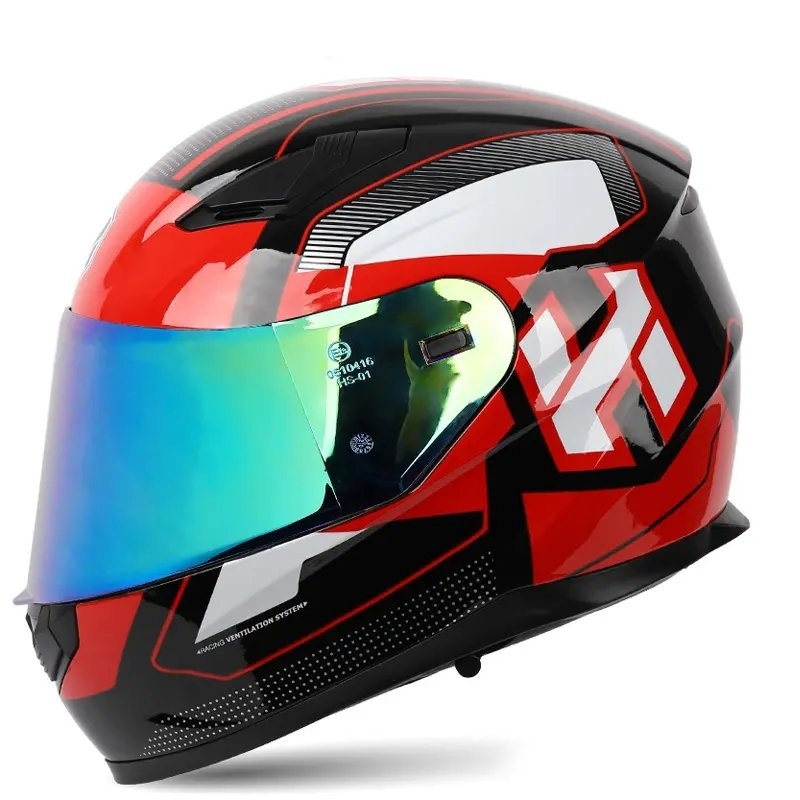 Black, Red & White Speed HNJ Motorcycle Helmet with Blue Visor Black Visor Medium (M)= 52-53 CM’s