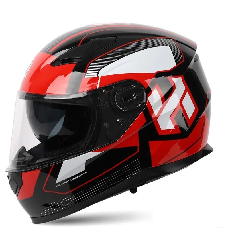 Black, Red & White Speed HNJ Motorcycle Helmet with Clear Visor Black Visor Medium (M)= 52-53 CM’s