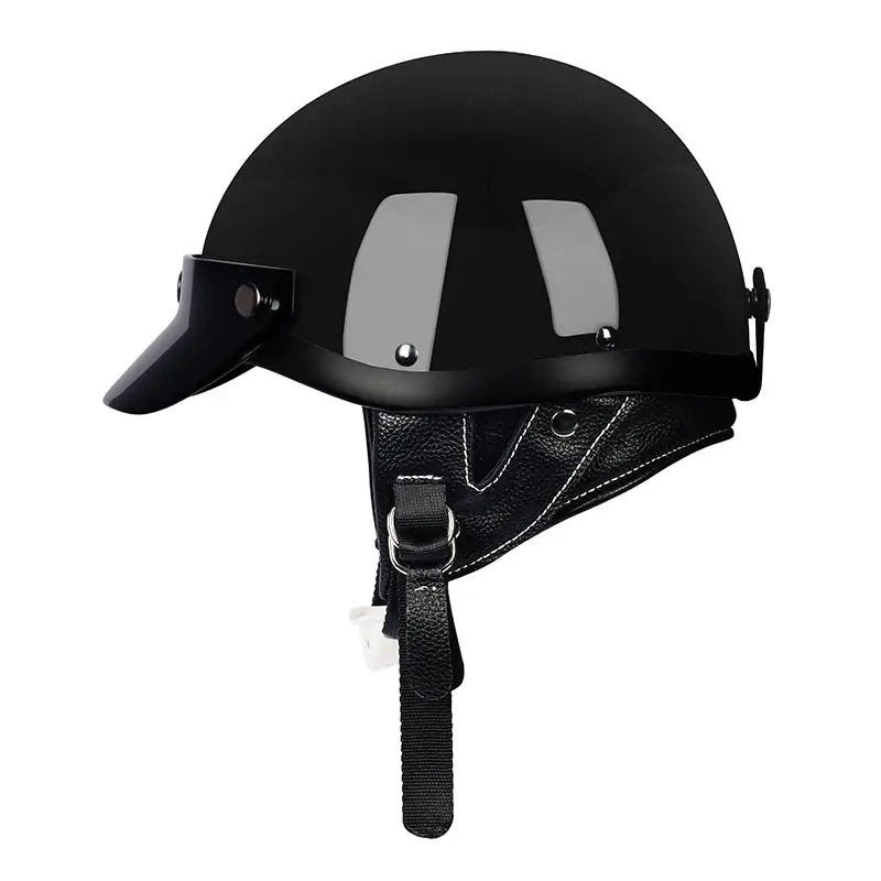 Black Retro Open Face 3/4 Beasley Motorcycle Helmet Small (S)= 50-53 CM’s Black