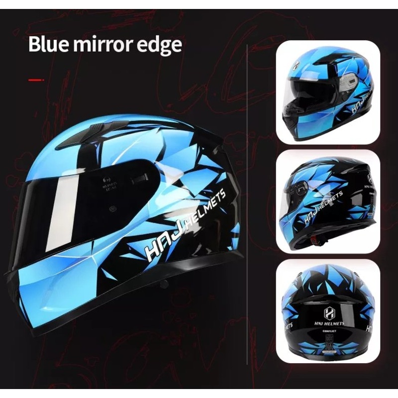 Blue & Black Edge HNJ Motorcycle Helmet Black Visor Medium (M)= 52-53 CM’s