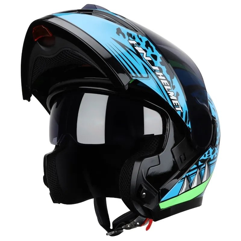 Blue, Green & Black Panther Modular HNJ Motorcycle Helmet Clear Visor Large (L)= 59-60 CM’s