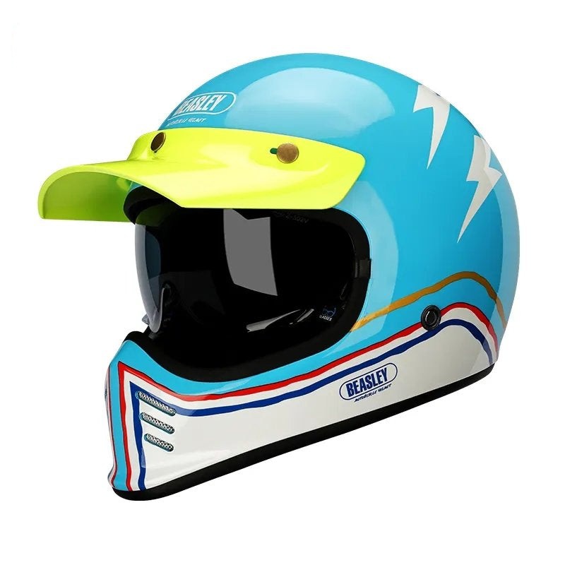 Blue, Yellow, White Lightning Beasley Motorcycle Helmet Small (S)= 50-53 CM’s