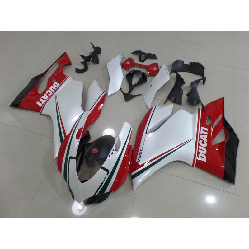 Ducati 899 (2011-2014) Pearl White, Red, Green & Black Fairings Clear Windscreen: Free No Seat Cowl No Bolt Kit