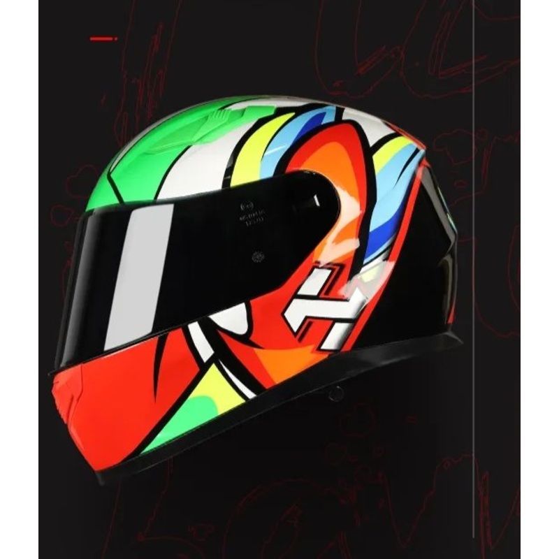 Green Multi Color Totem HNJ Motorcycle Helmet Black Visor Medium (M)= 52-53 CM’s