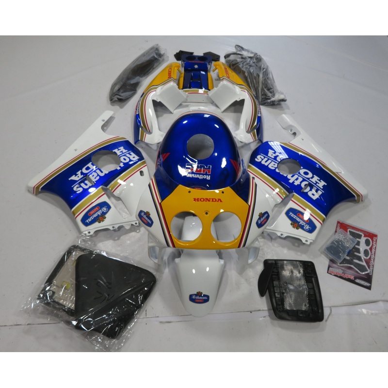 Honda CBR250 MC22 (1990-1998) White, Blue, Yellow, Red & Gold Rothmans Fairings Clear Windscreen: Free Bolt Kit: No
