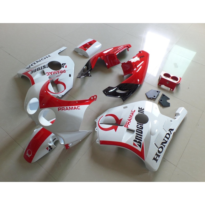 Honda CBR250 MC22 (1990-1998) White, Red & Black Pramac Fairings Clear Windscreen: Free Bolt Kit: No