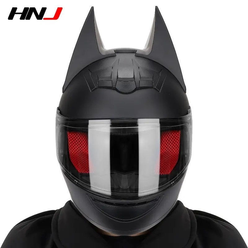 Matte Black Batman HNJ Motorcycle Helmet with Clear Visor Black Visor Small (S)= 50-53 CM’s