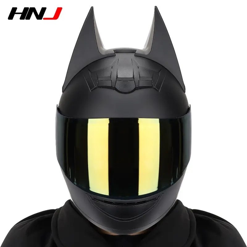 Matte Black Batman HNJ Motorcycle Helmet with Gold Visor Black Visor Small (S)= 50-53 CM’s