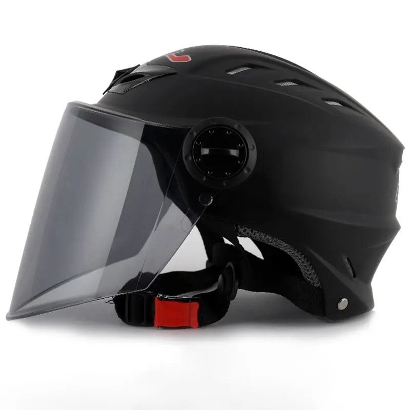 Matte Black Half Face Motorcycle Helmet with Large Black Visor Clear Visor Small (S)= 50-53 CM’s