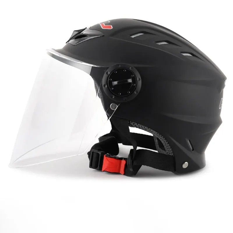 Matte Black Half Face Motorcycle Helmet with Large Clear Visor Clear Visor Small (S)= 50-53 CM’s