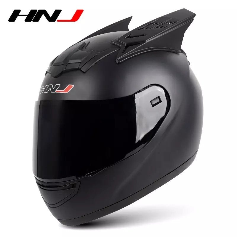 Matte Black HNJ Motorcycle Helmet with Horns & Black Visor Black Visor Small (S)= 50-53 CM’s
