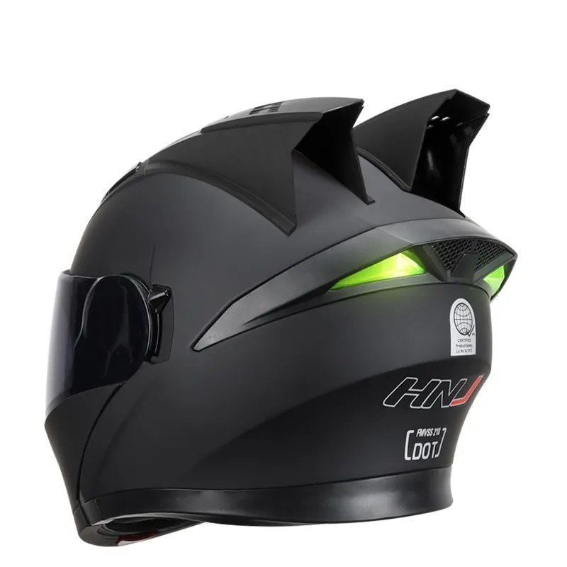 Matte Black Modular HNJ Motorcycle Helmet with Horns Clear Visor Large (L)= 59-60 CM’s
