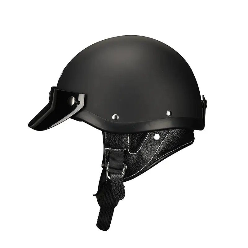 Matte Black Retro Open Face 3/4 Beasley Motorcycle Helmet Small (S)= 50-53 CM’s Black