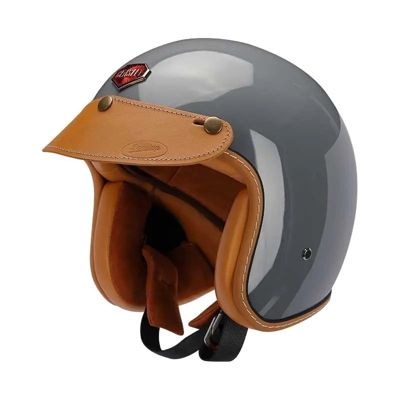 Nardo Gray & Leather Open Face 3/4 Beasley Motorcycle Helmet Small (S)= 50-53 CM’s Tan