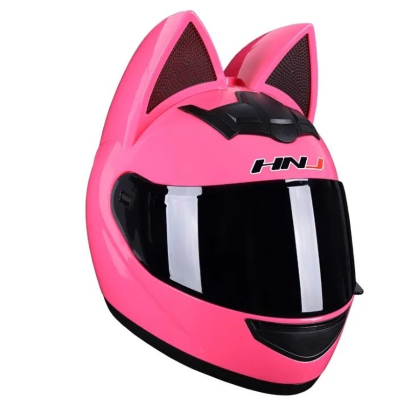 Pink & Black HNJ Motorcycle Helmet with Cat Ears & Black Visor Black Visor Small (S)= 50-53 CM’s