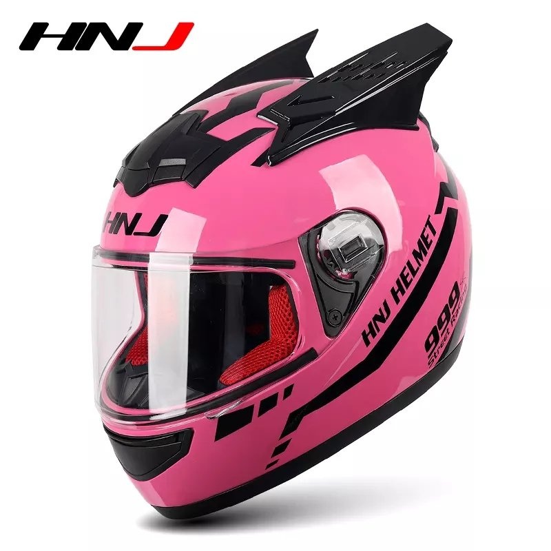 Pink & Black Warrior 999 HNJ Motorcycle Helmet with Horns Black Visor Small (S)= 50-53 CM’s