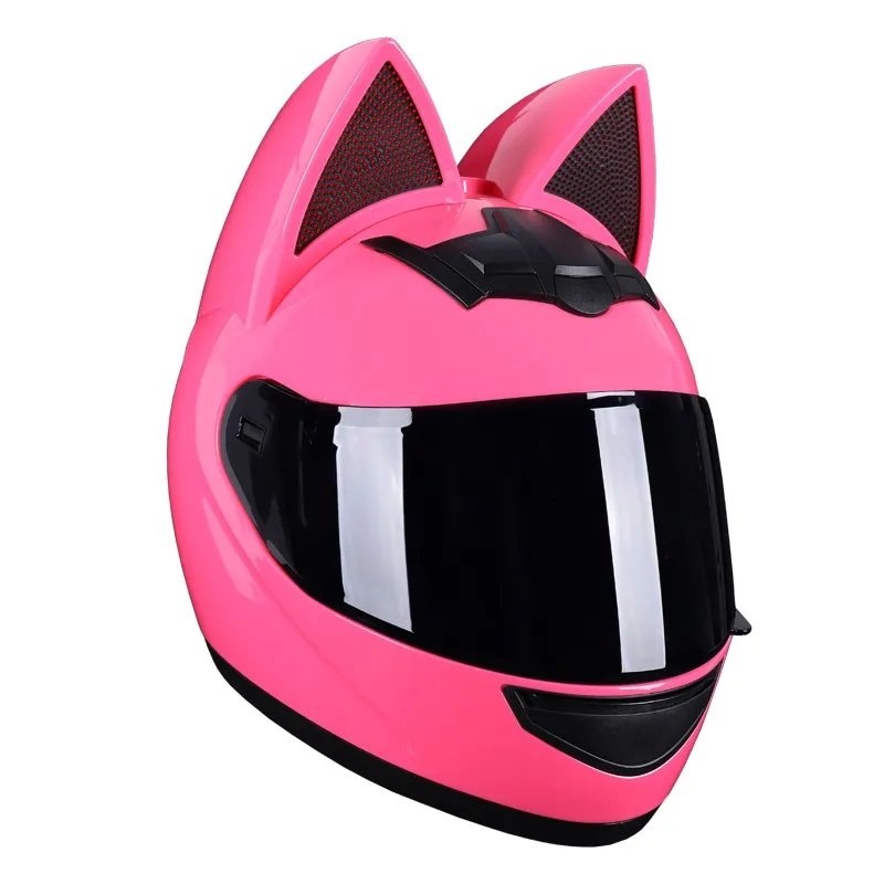 Pink HNJ Motorcycle Helmet with Cat Ears & Black Visor Black Visor Small (S)= 50-53 CM’s