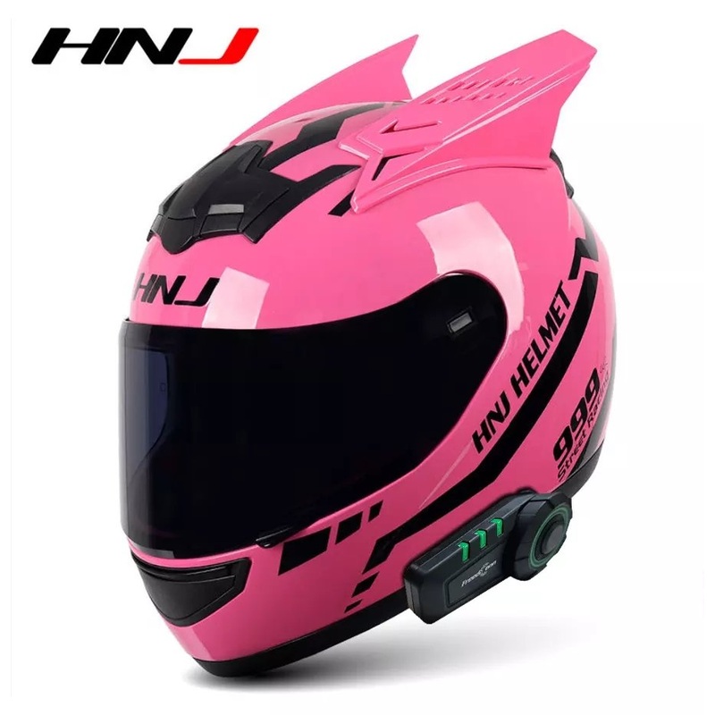 Pink Warrior 999 HNJ Motorcycle Helmet with Horns & Black Visor Black Visor Small (S)= 50-53 CM’s