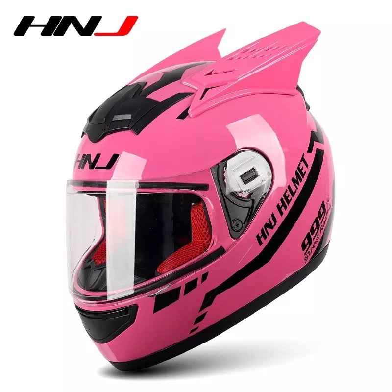 Pink Warrior 999 HNJ Motorcycle Helmet with Horns & Clear Visor Black Visor Small (S)= 50-53 CM’s