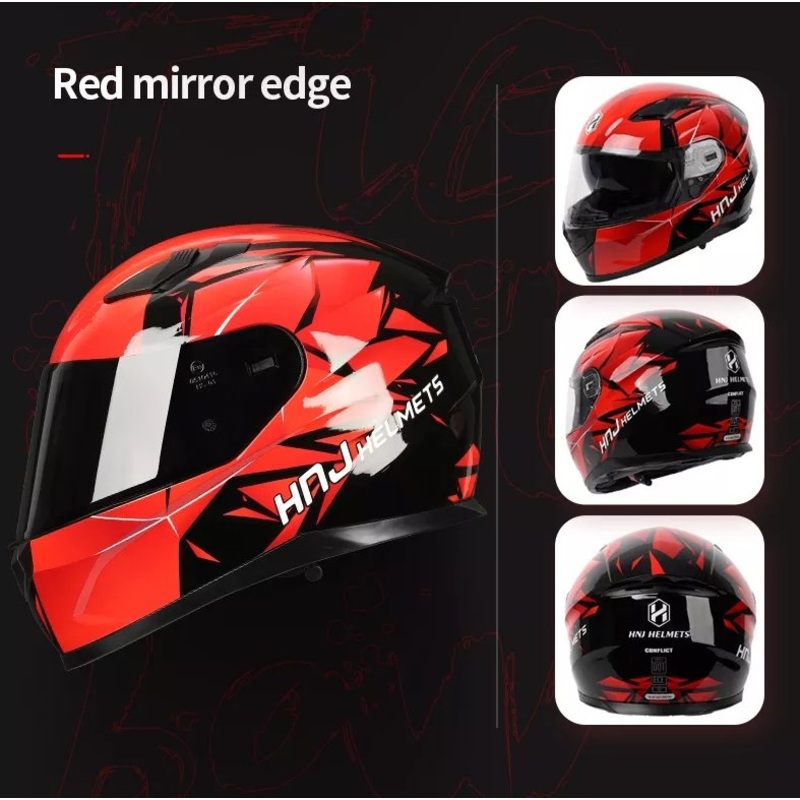 Red & Black Edge HNJ Motorcycle Helmet Black Visor Medium (M)= 52-53 CM’s