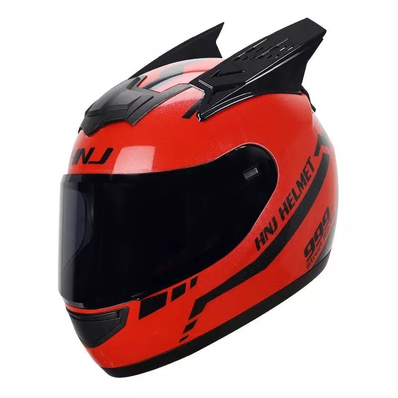 Red, Black Warrior 999 HNJ Motorcycle Helmet, Horns & Black Visor Black Visor Small (S)= 50-53 CM’s