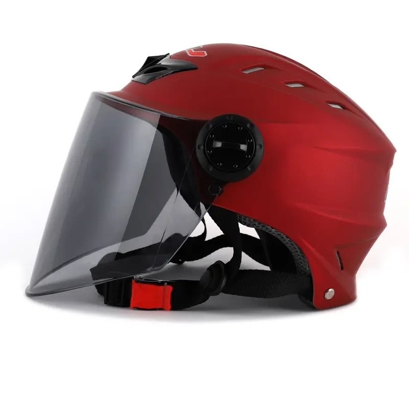 Red Half Face Motorcycle Helmet with Large Black Visor Clear Visor Small (S)= 50-53 CM’s