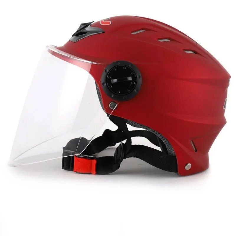 Red Half Face Motorcycle Helmet with Large Clear Visor Clear Visor Small (S)= 50-53 CM’s
