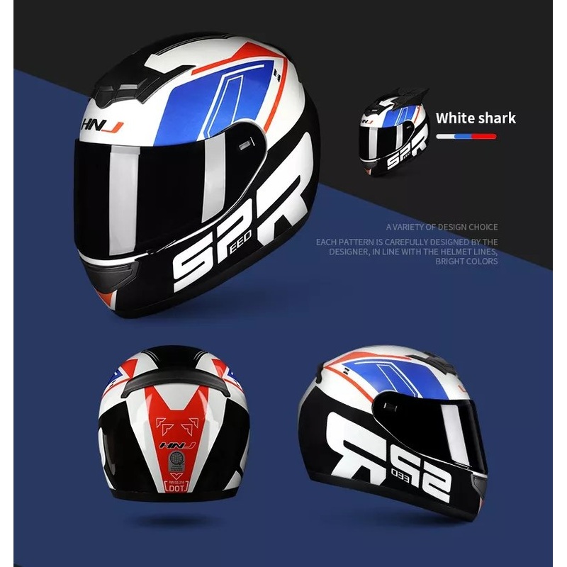 White, Black, Blue & Red HNJ Motorcycle Helmet with Horns & Black Visor Black Visor Small (S)= 50-53 CM’s