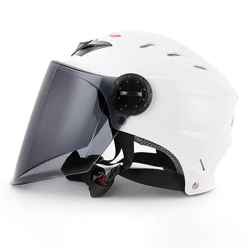 White Half Face Motorcycle Helmet with Large Black Visor Clear Visor Small (S)= 50-53 CM’s
