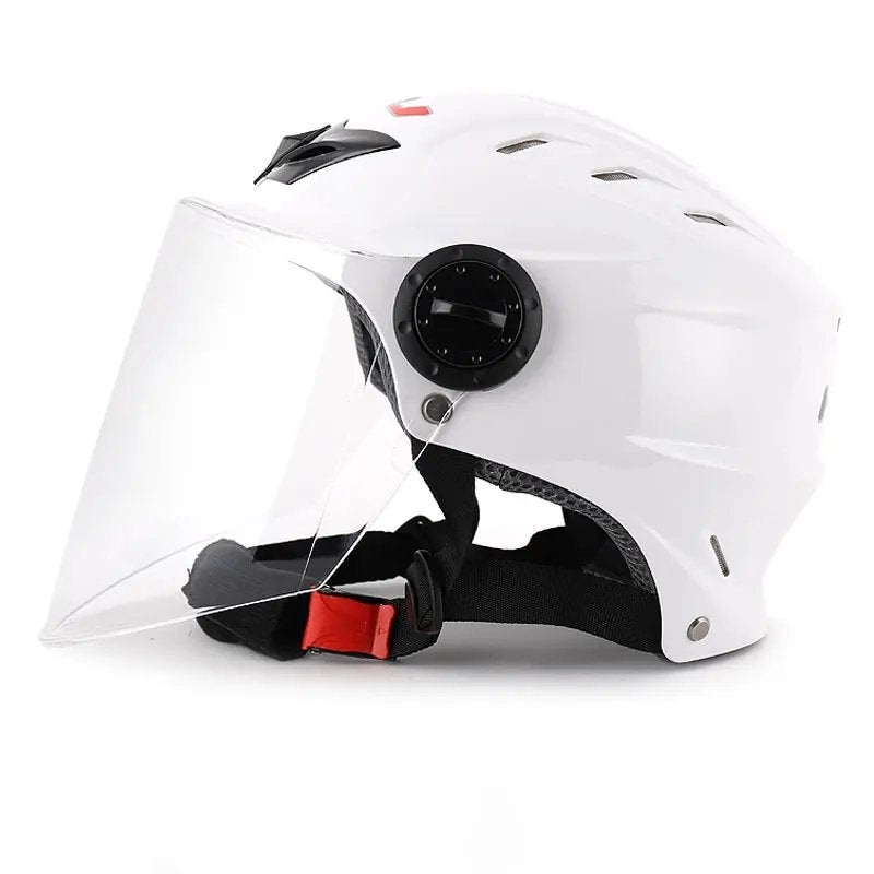 White Half Face Motorcycle Helmet with Large Clear Visor Clear Visor Small (S)= 50-53 CM’s